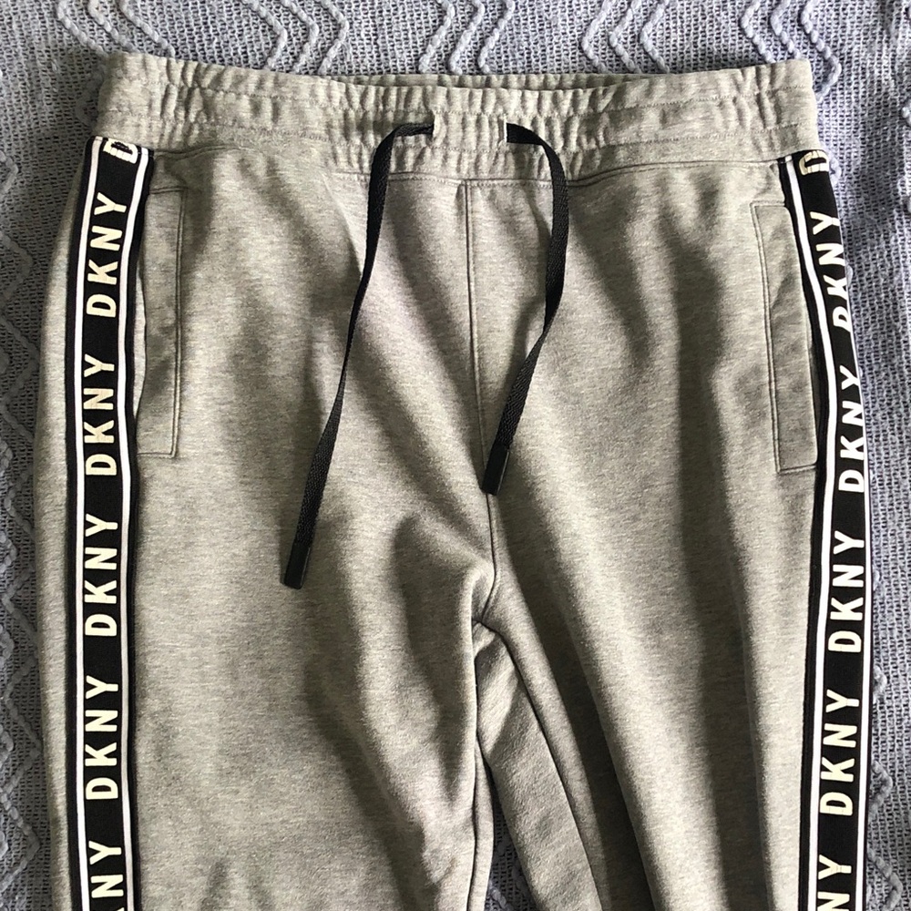 DKNY Small Gray Joggers with Black Logo Side Tape